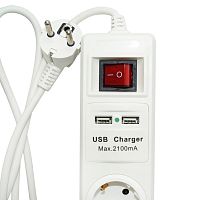 Удлинитель U-4g-1.5m-Z-V-USB с 4 евророзетками и 2 USB-портами (с/з, с/в) 1,5м